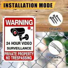 2pcs Metal No Trespassing Signs - Video Surveillance Warning Signs For Private Property - Weatherproof Aluminum Security Signs For Yard, Home & Outdoor - Reflective Lettering For Night Visibility, Aluminum 7*10 Inchs , Warning Signs For Property , Security Camera Sign For Yard And Home - A - View 3