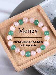 Braccialetto di perline per abbondanza e prosperità, avventurina verde e quarzo rosa per attrarre ricchezza, amore, fortuna e successo, gioielli spirituali in stile boho, regali per donne e uomini - Multicolore - Visualizzare 1