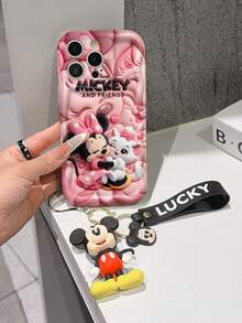 Disney Minnie Mouse & Marie Cat Phone Case With Minnie Charm And Minnie Lanyard - Cute Minnie And Marie Protective Case With 3D Pop-Up Style And Pink Background Design, Equipped With Delicate Minnie Decorative Lanyard And Beaded Bracelet For Easy Carrying, Compatible With IPhone 17, 16, 15, 14, 13, 12, 11 Pro Series, Ideal For Birthdays, Holidays, Anniversaries, Graduation Gifts, Or Any Special Occasion To Surprise Family, Friends, Classmates, And Loved Ones. - trắng - Xem 3