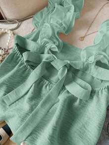 Frenchy Top de camisola elegante sin mangas con volantes en el bajo, de unicolor, para el verano - verde menta - Ver 3