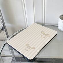1 chiếc ốp lưng máy tính bảng kiểu sách lật, họa tiết sọc kem và nơ - Giá đỡ đa góc, có ngăn đựng bút, tương thích với iPad/Galaxy Tab/Pad/Matepad. - Nhiều màu - Xem 5