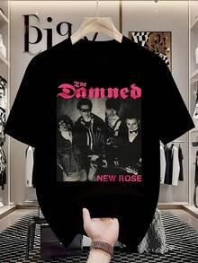 Camiseta unisex de talla XXXL, estilo oversized, modelo 2026, con un diseño de banda de punk blanca que muestra las caras de los miembros de la banda.Tiene un estilo vintage, es fácil de cuidar y se puede lavar a máquina, lo que la hace perfecta para fiestas y salidas informales.Estampado llamativo.camisas de mujer sudaderas para mujer sueter blusa casual mujer verano vestidos de graduación - Negro - Ver 1
