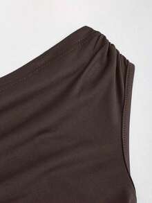 Vestido mini de unicolor con cuello asimétrico elegante para uso diario para mujer - Cafetería - Ver 3