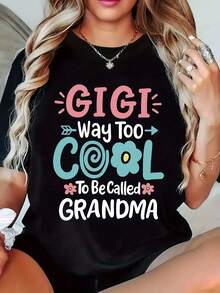 Talla grande, camiseta GIGI para mujer "Demasiado genial para que me llamen abuela" - Camiseta suave y transpirable de manga corta y cuello redondo con gráfico de humor de abuela, lavable a máquina, prenda casual adecu para verano y para toda tempor, regalo de ropara abuela - Negro - Ver 2