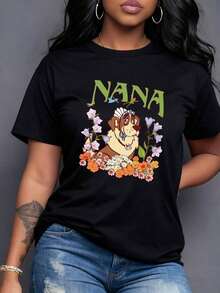 Cartoon Dog Among Colorful Flowers, Symbol Of Tenderness, Joy And Friendship, Surrounded By Vibrant Nature, Reflects Optimism And Positive Energy. Modern Casual Women's T-Shirt, Elegant Women's T-Shirt. - 黑色 - 查看 7