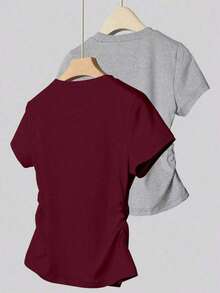 Set de 2 blusas de mujer para uso casual y deportivo de verano, color vino tinto y gris, aptas para uso al aire libre, en el hogar y en la oficina - Burdeos - Ver 2