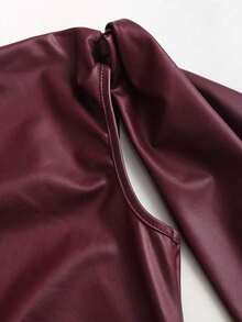 Nuevo vestido mini de verano de ajuste ceñido con cuello asimétrico, cintura fruncida y detalles de volantes laterales, en tela elástica con revestimiento de color vino tinto, adecuado para club, fiesta, cóctel y uso diario - Burdeos - Ver 4