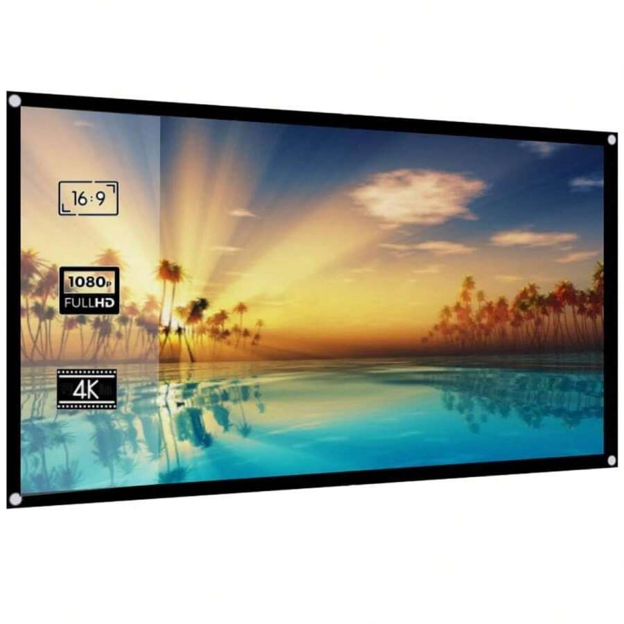 VOJCBKRE 60-Inch Portable Projection Screen 16:9/Foldable, Double-Sided Projection Screen Suitable For Indoor And Outdoor Movie Viewing, Comes With Sufficient Installation Accessories (Including Hooks) - View 1