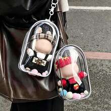 15/17cm Bolsa de almacenamiento de muñeca de peluche, bolsa de exhibición de muñeca transparente de PVC, bolsa de almacenamiento de peluche, caja de almacenamiento transparente con llavero, adecuada para muñecas de anime y dibujos animados, productos periféricos de fans [Solo bolsa y llavero, sin muñeca] - Multicolor - Ver 4