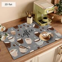 1pc Coffee Machine Mat, Dish Drying Mat, Gray-Brown Coffee Cup Pattern, Absorbent, Suitable For Dining Table And Cafe, Multipurpose Drainage Mat, Home Gift, Desktop Decor - XYLSD-347 - View 4