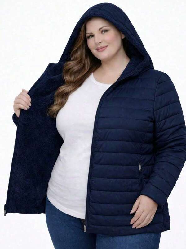 Jaqueta Feminina Plus Size Nylon Bobojaco Puffer Forrada Impermeavel Com Capuz Removivel