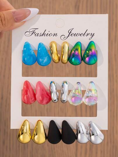 18pcs Colorful Teardrop Classic Fashion Elegant Design, Suitable For Daily Wear, Vacation, Casual, Party, Couples Beach Surfing, Popular Item