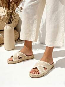 CIAODEA Women's Flat Summer Flip-Flop Style Sandals With A Crisscross Design And Open Toe, Perfect For Everyday Wear In Spring And Summer. Comfortable For Work And Vacations, Ideal For Leisure Time And Casual Fashion. - 米色 - 查看 2