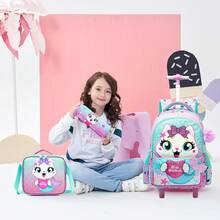3PCS Girls Rolling Backpack With Wheels For Kids 3D Animal School Roller Backpack,Carry On Travel Luggage With Lunch Bag And Pencil Case For Girls Ages 5-12 - Multicolor Girls Trolley School Bag - View 5