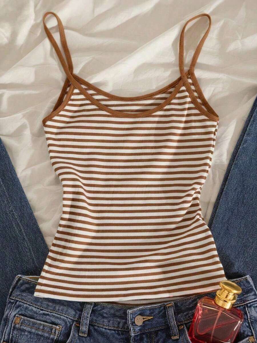 Camiseta de tirantes a rayas minimalista y de moda, regalo para amigos - Café integral - Ver 1