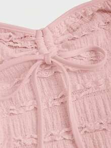 Tops halter con cordón en el busto de color sólido, estilo Y2K para mujeres - Rosa - Ver 3