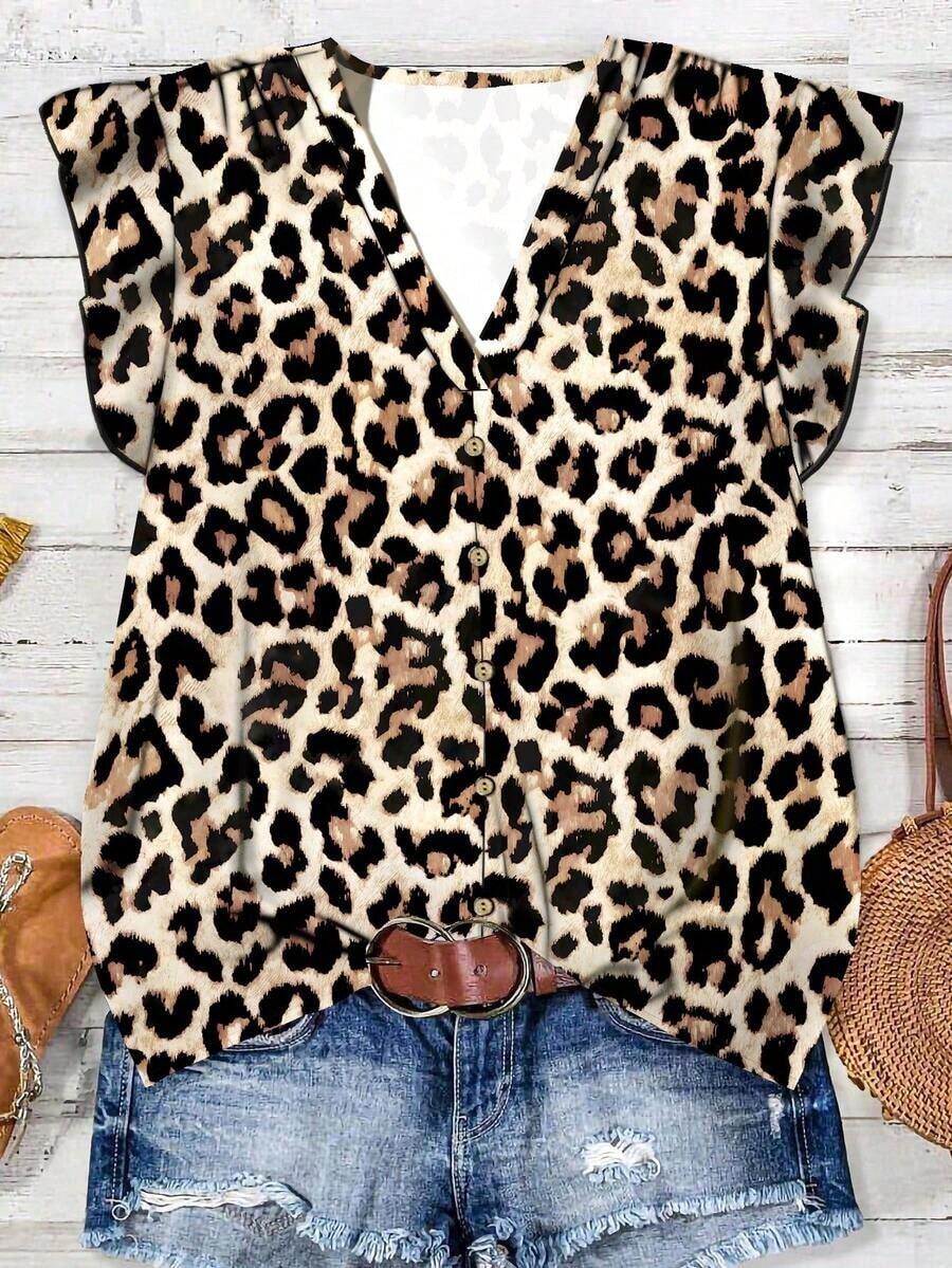 Camisa casual de vacaciones para mujer, diseño minimalista adecuado para el verano, blusa con estampado floral diminuto, camisa de verano para mujer, conjunto de vacaciones para mujer - Multicolor 6 - Ver 1