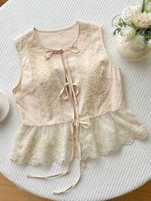 Blusa de rayas y estampado sin mangas para uso diario sencilla, tops sin mangas - Caqui - Ver 9