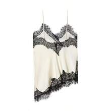 Nueva llegada Camiseta de mujer con decoración de encaje sexy, estilo europeo y americano para el verano - Borde negro, fondo blanco - Ver 2
