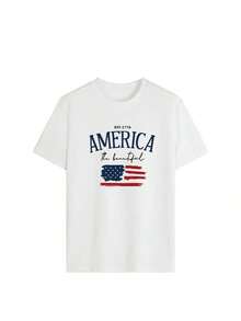 Women's Loose-Fitting T-Shirt With A Round Neck And Exquisite Print. Soft And Breathable Fabric, Comfortable To Wear, And Short Sleeves. Casual And Relaxed Fit, Versatile Style. Made From High-Quality 100% Pure Cotton (200 G). - 白色 - 查看 1
