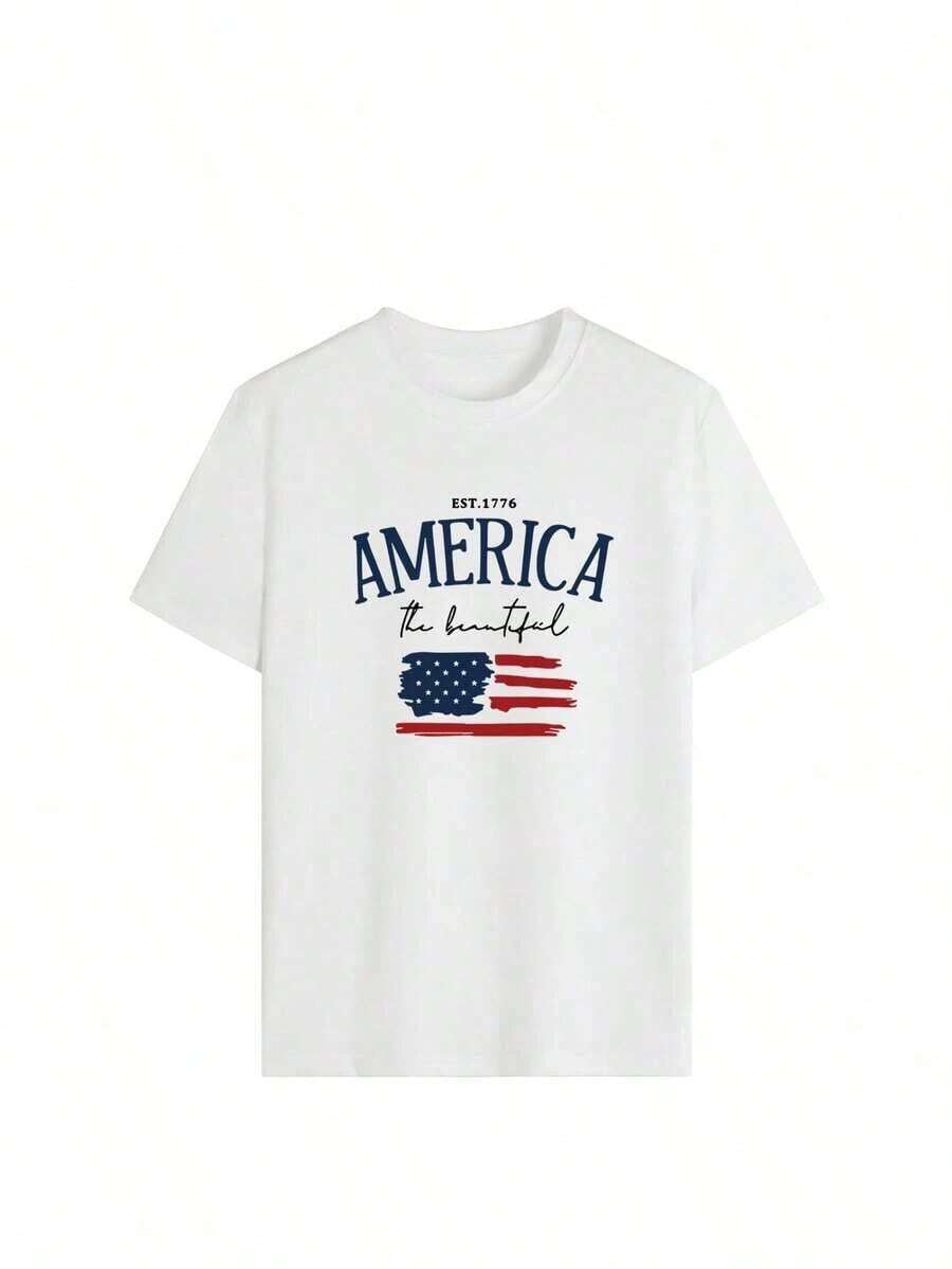 Women's Loose-Fitting T-Shirt With A Round Neck And Exquisite Print. Soft And Breathable Fabric, Comfortable To Wear, And Short Sleeves. Casual And Relaxed Fit, Versatile Style. Made From High-Quality 100% Pure Cotton (200 G). - 白色 - 查看 1