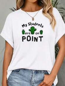 Camiseta estamp 100% aodón con cita drtida sobre cactus parrofesores y estudiantes, para hombres y mujeres - Blanco - Ver 2
