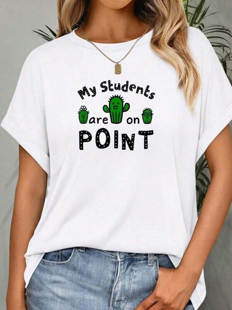 Camiseta estamp 100% aodón con cita drtida sobre cactus parrofesores y estudiantes, para hombres y mujeres
