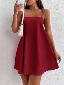 Vestido minifalda camiseta de unicolor minimalista y casual sin espalda - Burdeos - Ver 6