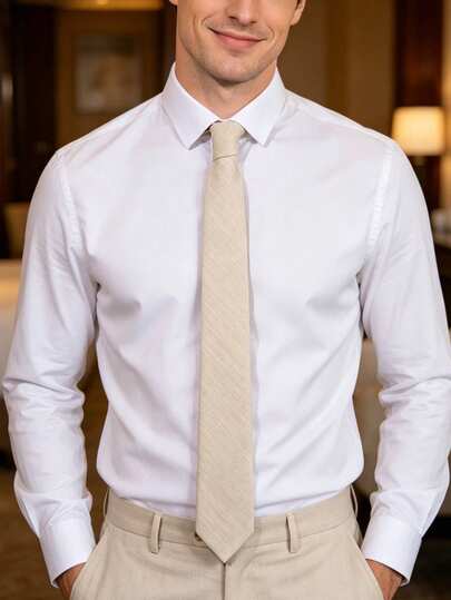 1pc Men's Beige Linen Textured Necktie, Suitable For Business Formal Wear, Wedding, Casual, Versatile Skinny Tie