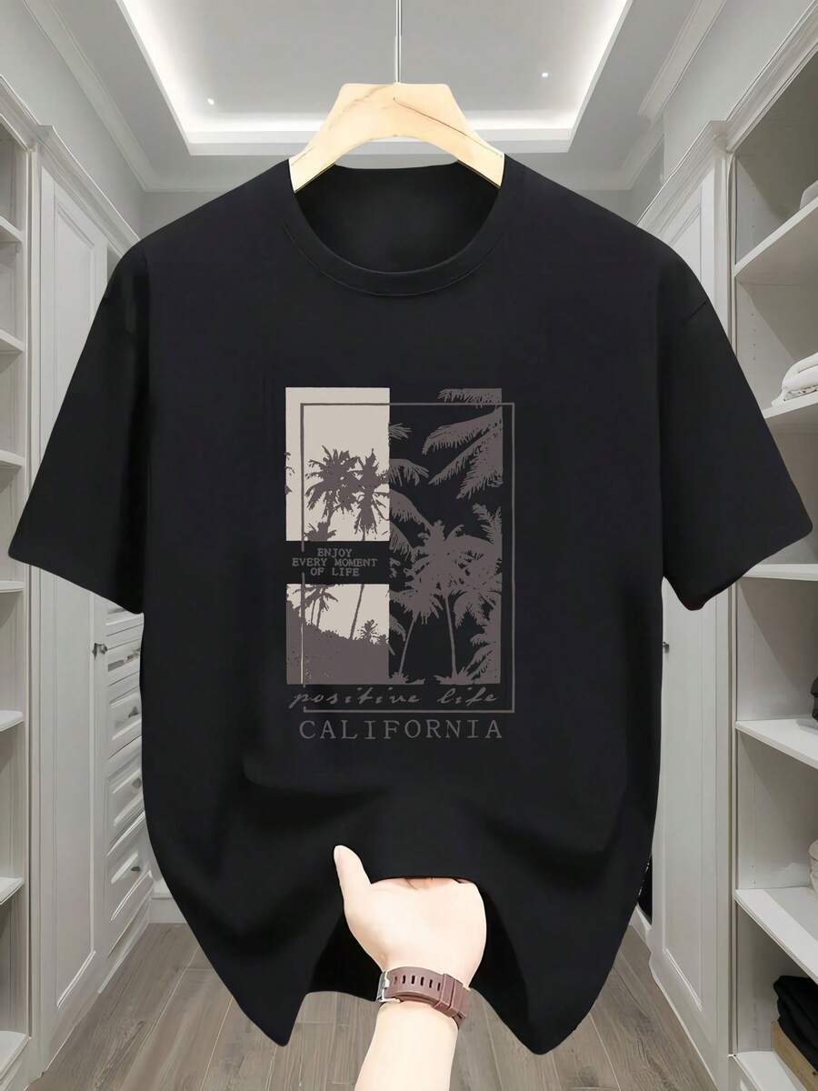 Men's Graphic T-Shirt, Summer Comfort And Casual Style - 黑色 - 查看 1