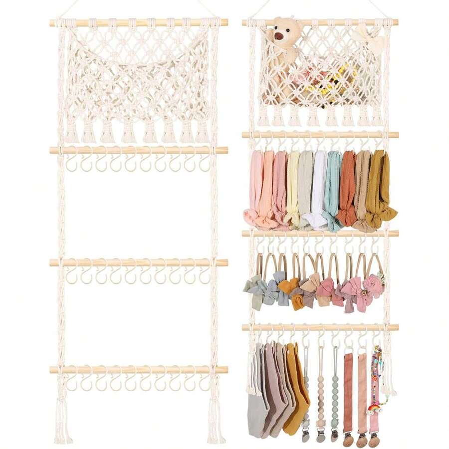 Caja de almacenamiento para diademas, caja de almacenamiento para pinzas y diademas de lazo, para almacenar grandes cantidades de accesorios para el cabello, decoración de pared de tocados hechos a mano en estilo bohemio - Multicolor - Ver 1
