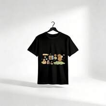 Tops para mujer de Mujer con Estampado de Capibara, Linda  Casual de Algodón de Manga Corta y Cuello Redondo, Top de Ajuste Regular con Elasticidad Media para Uso Diario, Estilo Urbano - Negro - Ver 3