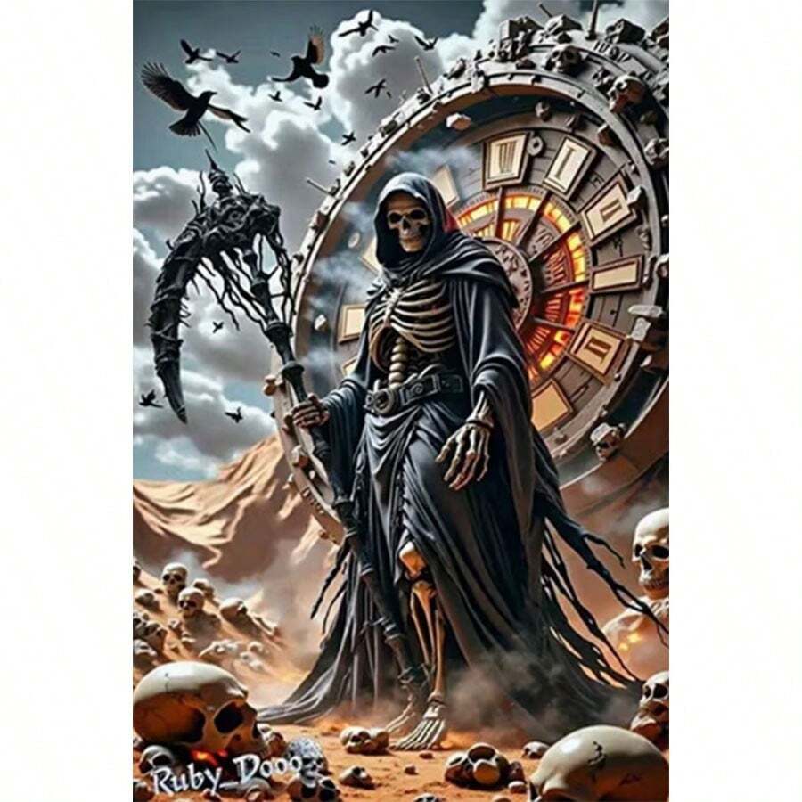 新款5D DIY钻石画套装 - 万圣节死神主题，亚克力钻石艺术马赛克工艺品，客厅、卧室家居装饰，送给妈妈的礼物，无框