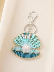 1 chiếc móc khóa/túi xách hình vỏ sò làm thủ công bằng vải không dệt, phong cách Bohemian biển cả mùa hè, đính hạt ngọc trai giả, thích hợp cho phụ nữ đi biển, nghỉ mát và mặc thường ngày. - Màu xanh nhạt - Xem 6