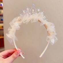 1件公主皇冠髮箍女童用，高端公主魅力珍珠流蘇髮飾髮夾，生日皇冠髮箍，拍照道具，派對髮箍，夏季髮帶 - 彩色 - 查看 14
