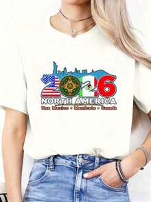 Camiseta Oversize de Manga Corta de Algodón Suave con Estampado Gráfico para Mujer, Temática de la Copa Mundial 2026 - Camiseta de la Copa Mundial 2026 - Regalo para Aficionados al Fútbol de las Ciudades Anfitrionas de EE. UU. , México y Canadá, Camiseta de Seguidor de la Copa Mundial, Camiseta de Mujer de Manga Corta con Cuello Redondo y Estampado Divertido 100% Algodón Puro, Adecuada para: Eventos Deportivos/Fiestas Navideñas/Salidas/Deportes y Otros Regalos Festivos 100% Algodón Camiseta de Seguidor de la Copa Mundial para Mujer 100% Algodón - Blanco - Ver 5