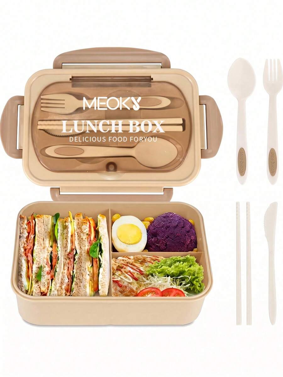 Meoky 成人便當盒套組，中性款，3格食物儲存容器附餐具、醬料杯與馬芬杯架，可微波、可洗碗機，廚房用品，聖誕禮物