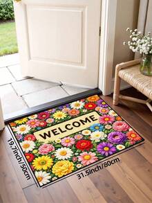 1pc Interesting Multi-Color Floral & Leaf Pattern Doormat, Farmhouse Style Machine Washable Polyester Fiber Mat, Suitable For Living Room, Kitchen, Bedroom, Entryway, Home Decor, Room Decor, All Seasons - Red - View 13