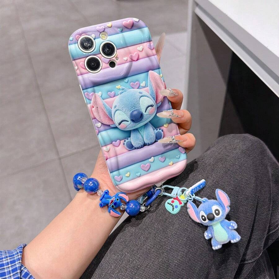 Disney Lilo & Stitch Phone Case With Stitch Charm And Stitch Lanyard - Cute Stitch Protective Case With Rainbow Stripes And Heart Accent Design, Equipped With Delicate Stitch Decorative Lanyard And Beaded Bracelet For Easy Carrying, Compatible With IPhone 17, 16, 15, 14, 13, 12, 11 Pro Series, Ideal For Birthdays, Holidays, Anniversaries, Graduation Gifts, Or Any Special Occasion To Surprise Family, Friends, Classmates, And Loved Ones. - 白色 - 查看 1
