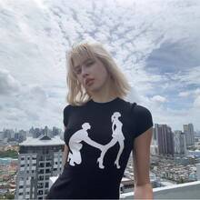 OMIGHTY Camiseta de manga corta con cuello redondo y estampado de letras, estilo americano, para mujer, nueva colección de verano, ajustada, estilo hot girl, camiseta de moda, camisetas de marca de lujo, camisetas holgadas. - Blanco - Ver 2