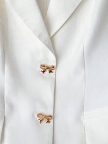 Blazer blanco ajustado de línea A con cuello en V francés, elegante, con lazo y botones sin mangas para mujer, para primavera/verano - Blanco - Ver 4