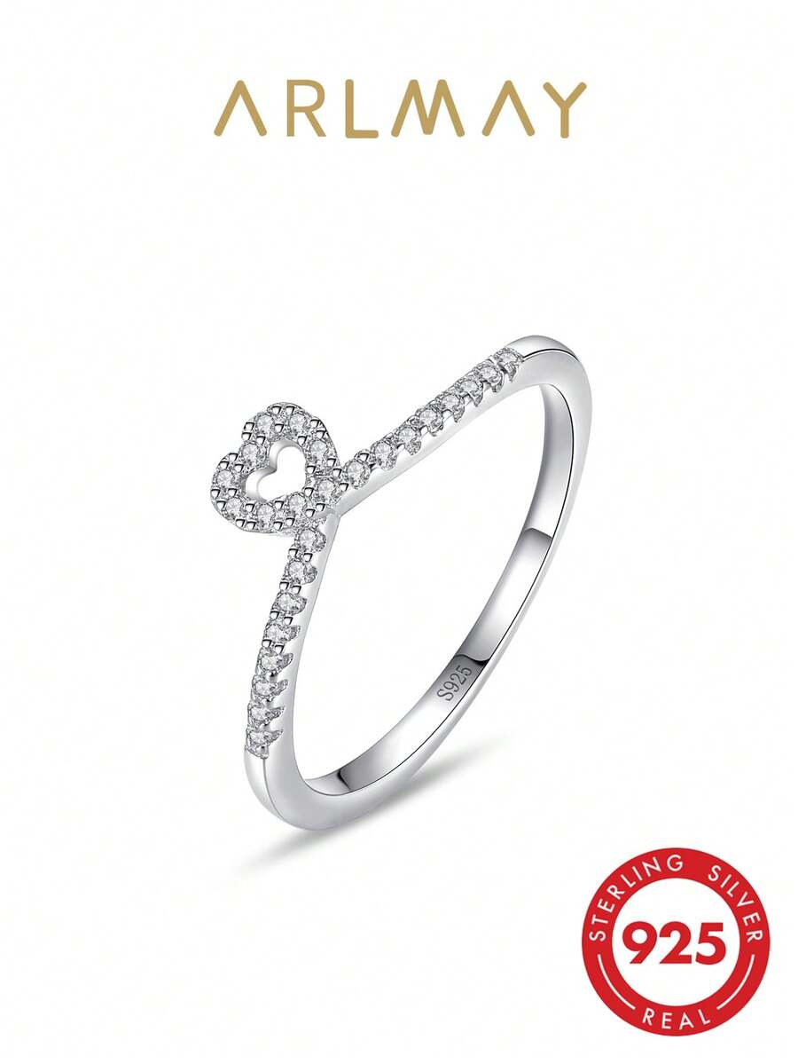 1 pieza Anillo apilable de moda con forma de corazón de plata esterlina 925, joya delicada hipoalergénica como regalo para mujeres y niñas