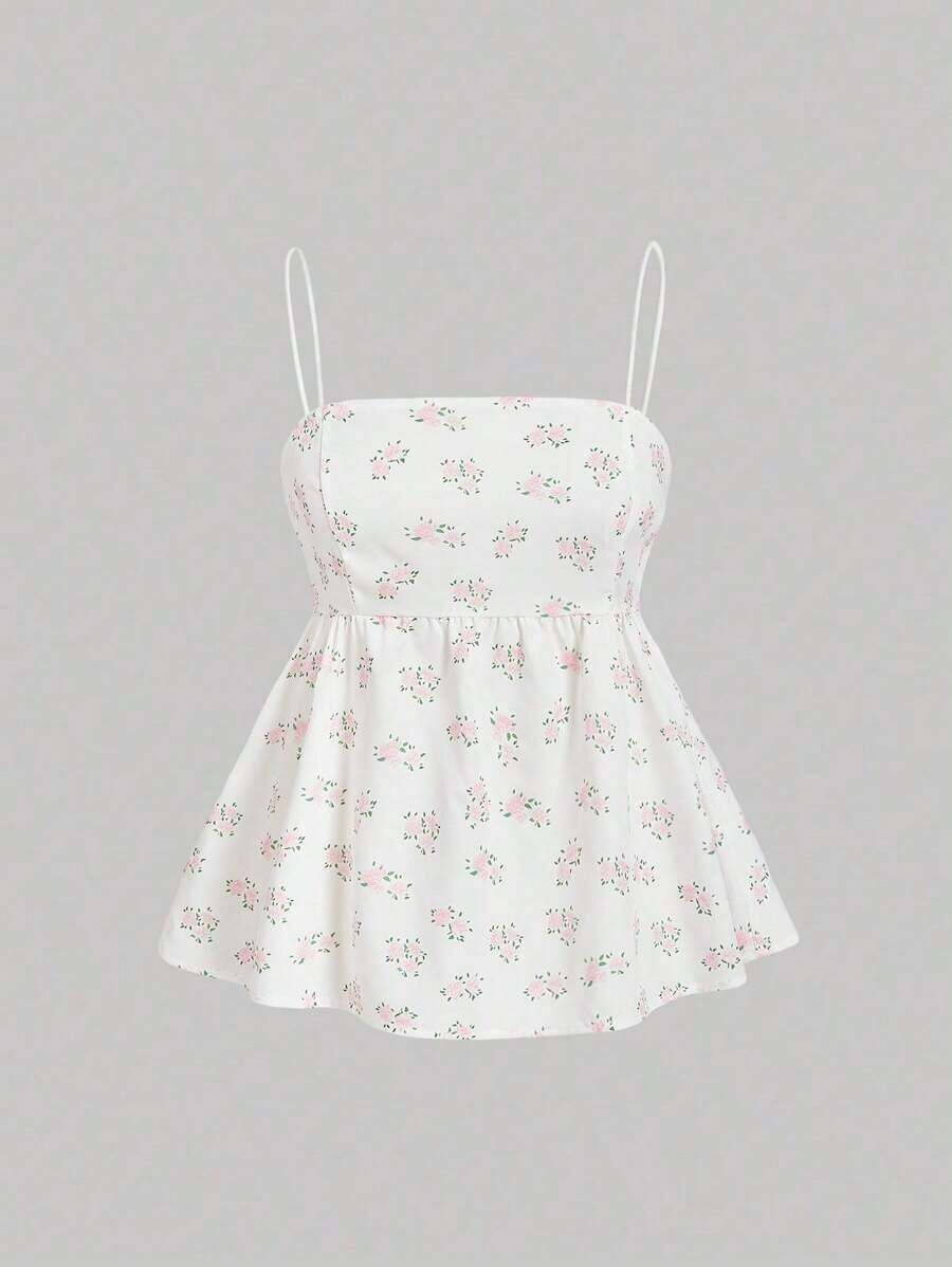 Top de mujer tipo camisola con estampado floral ditsy - Rosa Pálido - Ver 1