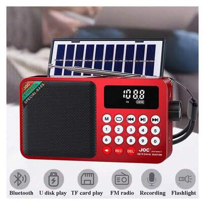 Mini Portable Emergency Radio With LED Display, Solar Panel, Wireless Bluetooth Speaker, Recorder With TF Card & USB Slot