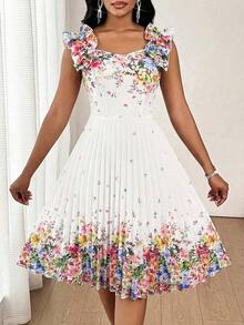 Vestido mini de fiesta con estampado floral y pliegues a la moda para mujer - Multicolor 2 - Ver 6