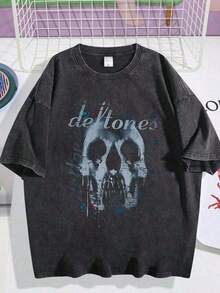 Hombres Estampado Playera Negra 230g Algodón Puro Lavado Deftones Calavera Grunge Rock Banda, Camiseta Unisex Estilo Streetwear Vintage,Suitable for wearing on Holy Week 4, Holy Week 5, and Mother's Day. - Negro - Ver 6