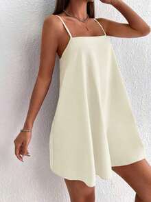 Vestido minifalda camiseta de unicolor minimalista y casual sin espalda - Albaricoque - Ver 3