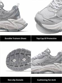 CAMEL CROWN Zapatillas de mujer, zapatos antideslizantes, zapatos femeninos transpirables, zapatillas retro de plataforma y suela gruesa - Blanco gris plata claro - Ver 7
