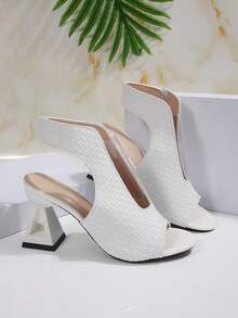 2026 Summer New Open-Back Woven Thick Heel Sandals For Women, Elegant Peep-Toe High Heel Sandals, Versatile Soft Bottom Non-Slip Pumps, Suitable For Commuting, Dating, Street, Vacation, Slip-On Design, Minimalist Chic Style, Multi-Color Options, Comfortable Thick Heel, Square Toe Shape, Woven Upper Adds Sophistication, Soft Material Fits Foot Closely, Non-Slip Outsole For Outings, A Must-Have Fashionable Item For Summer - White - View 6