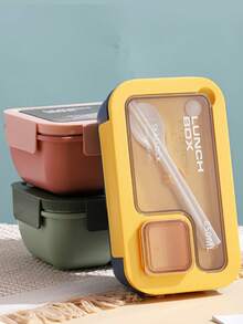1pc Lunch Box With Utensils, Portable Leak-Proof Food Storage Container, Dishwasher , Microwaveable, Easy To Clean, For Back To School, Classes, College, Office, Camping And Picnic, School Supplies, Kitchen Storage Box And Cabinet, Kitchen Accessories - Multicolor - View 9